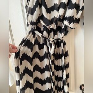 Speck Monochrome Zigzag Long Sleeve Dress